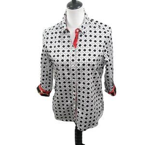 Foxcroft Black/White Wrinkle Free 3/4 Sleeve Button Front Blouse Size 4